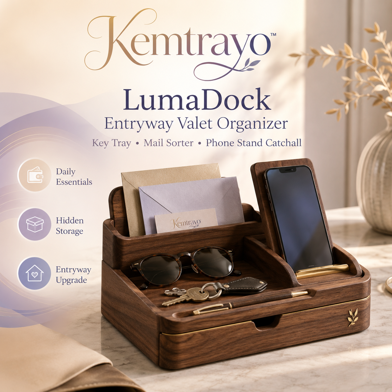 Kemtrayo™ LumaDock Entryway Valet Organizer