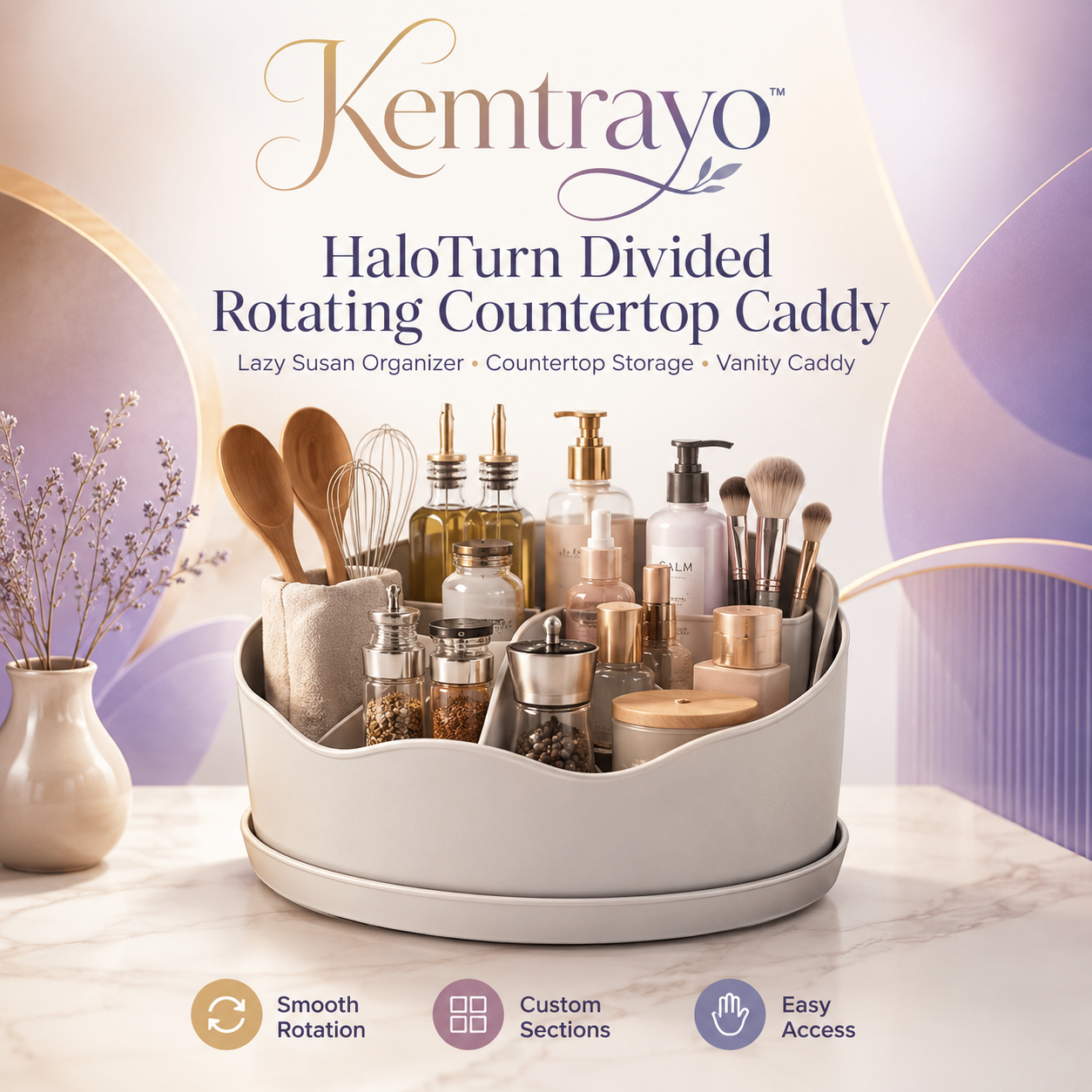 Kemtrayo™ HaloTurn Divided Rotating Countertop Caddy