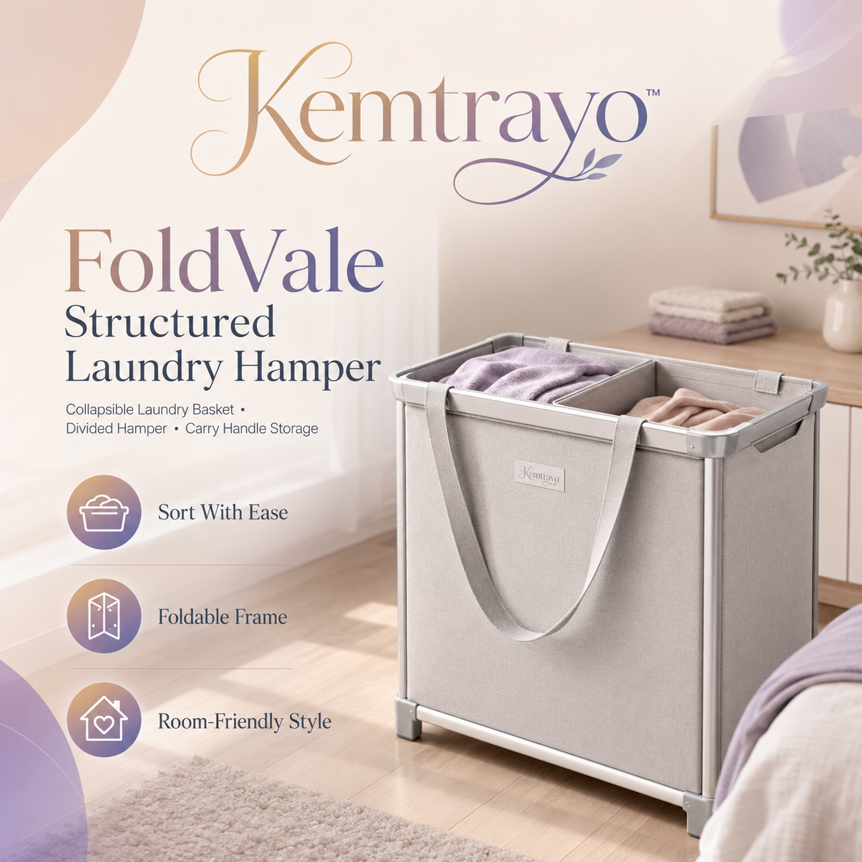 Kemtrayo™ FoldVale Structured Laundry Hamper