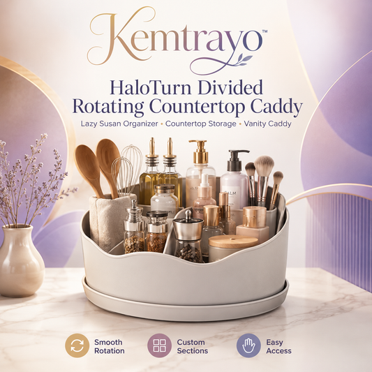 Kemtrayo™ HaloTurn Divided Rotating Countertop Caddy