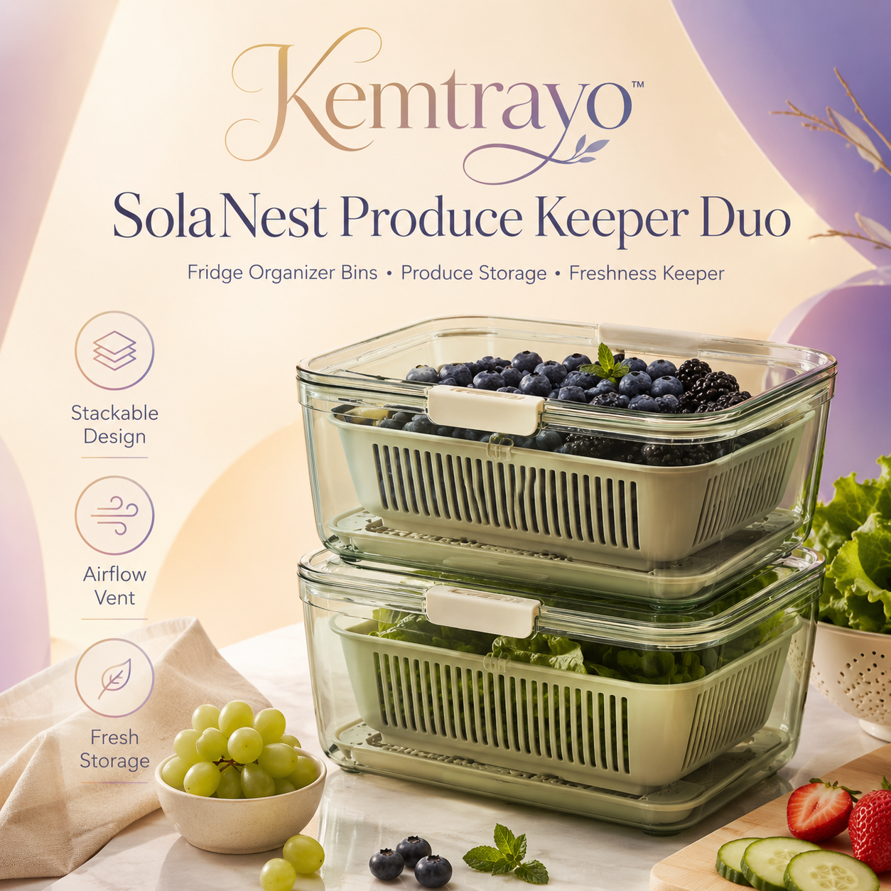 Kemtrayo™ SolaNest Produce Keeper Duo