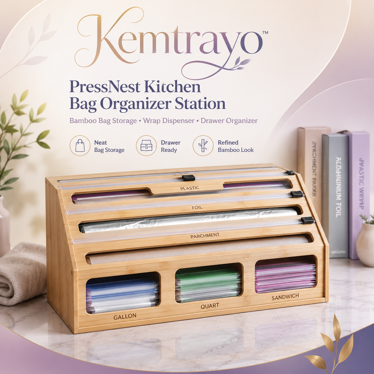 Kemtrayo™ PressNest Kitchen Bag Organizer Station