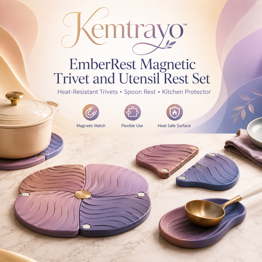 Kemtrayo™ EmberRest Magnetic Trivet and Utensil Rest Set